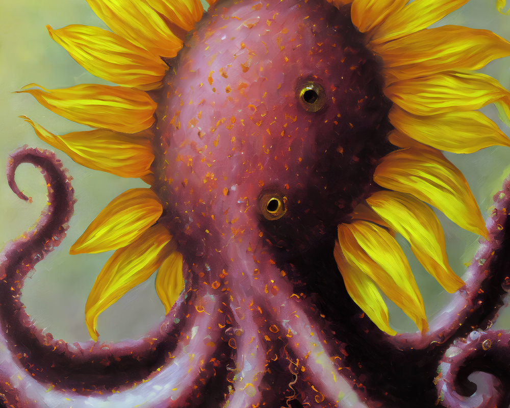 Octopus with Sunflower Petals: Whimsical Flora and Fauna Blend