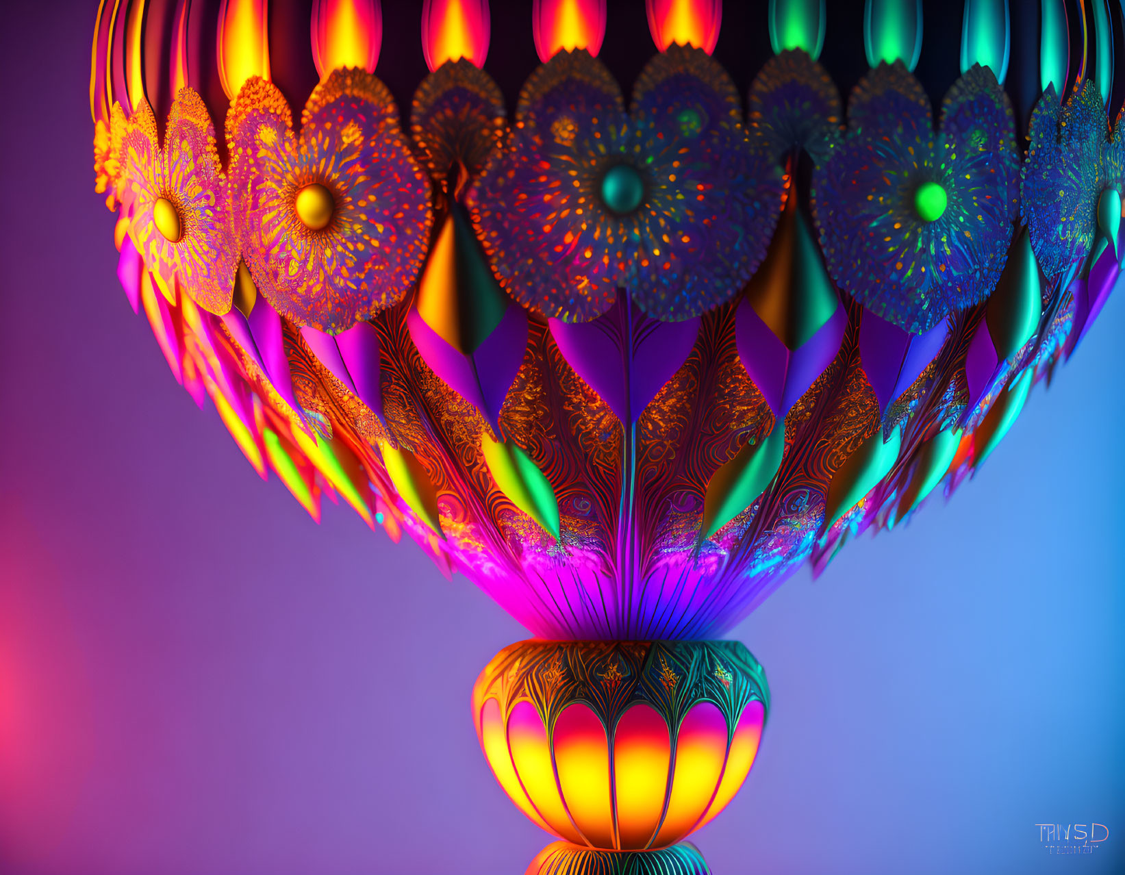 Colorful Hot Air Balloon Art on Neon Gradient Background