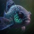 Colorful Fish Artwork with Intricate Patterns on Dark Background