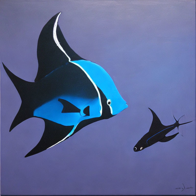 Stylized painting of two fish on gray background