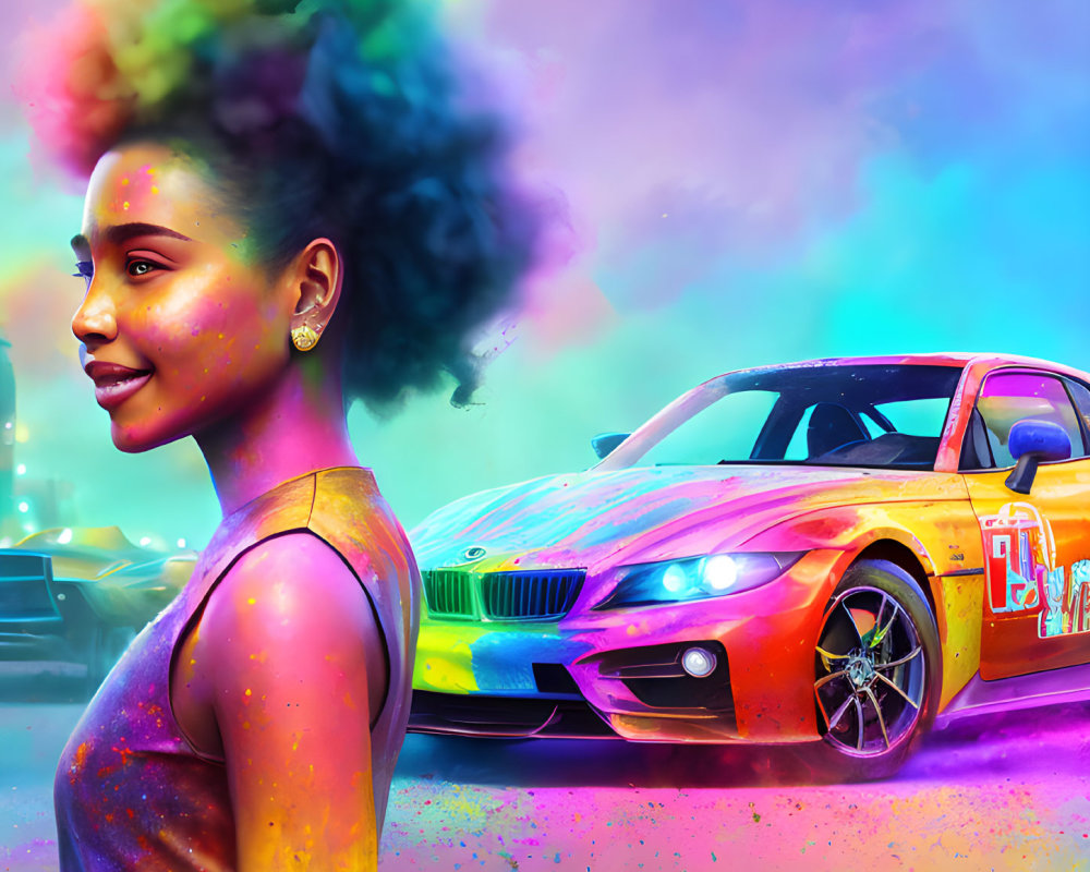 Colorful Smoke Portrait with BMW Z4 under Neon Lighting