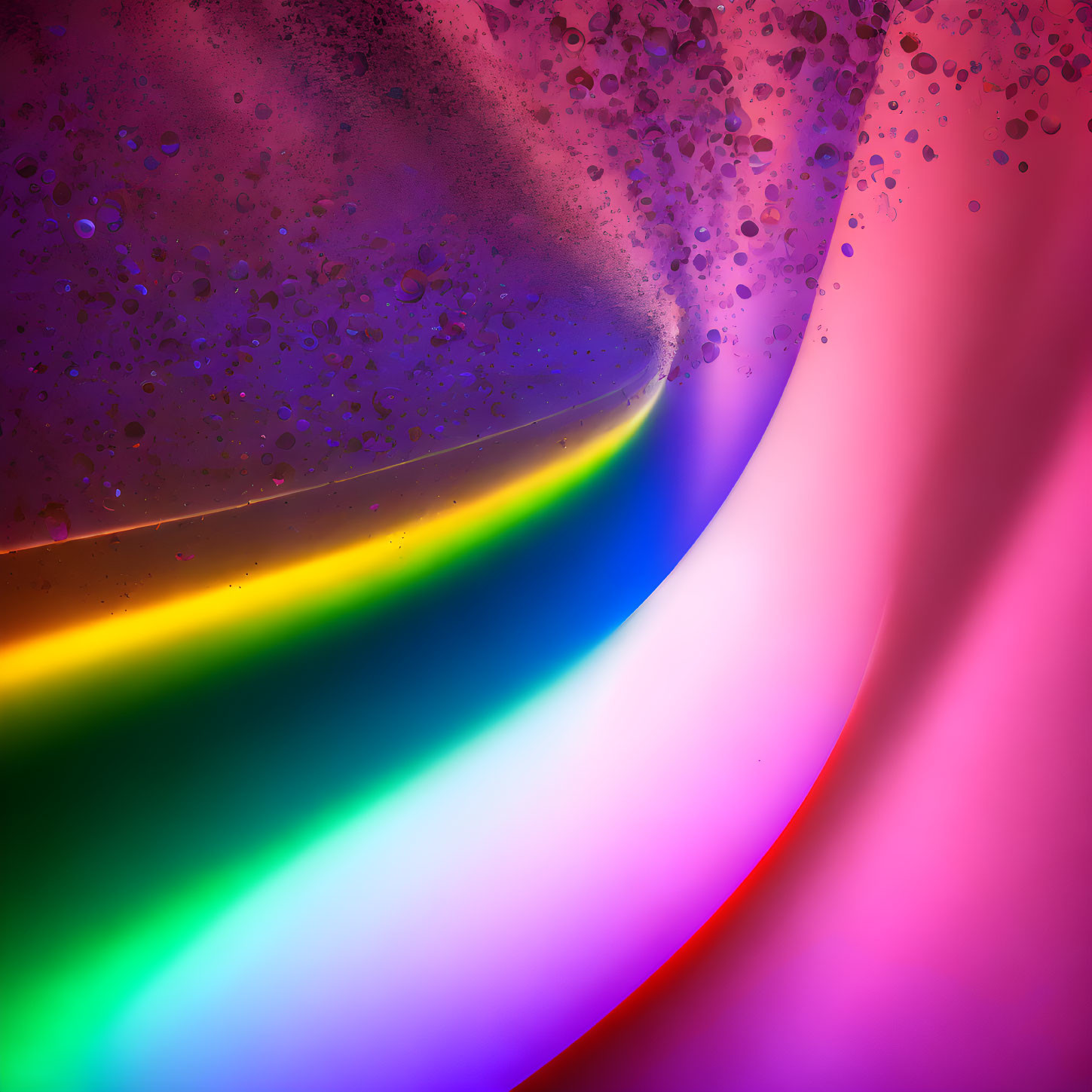 Colorful Curved Rainbow Spectrum Background with Translucent Layers and Water Droplets