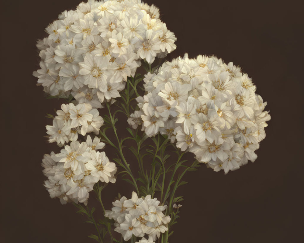 White Gypsophila Flowers on Dark Background: Delicate & Elegant Bouquet