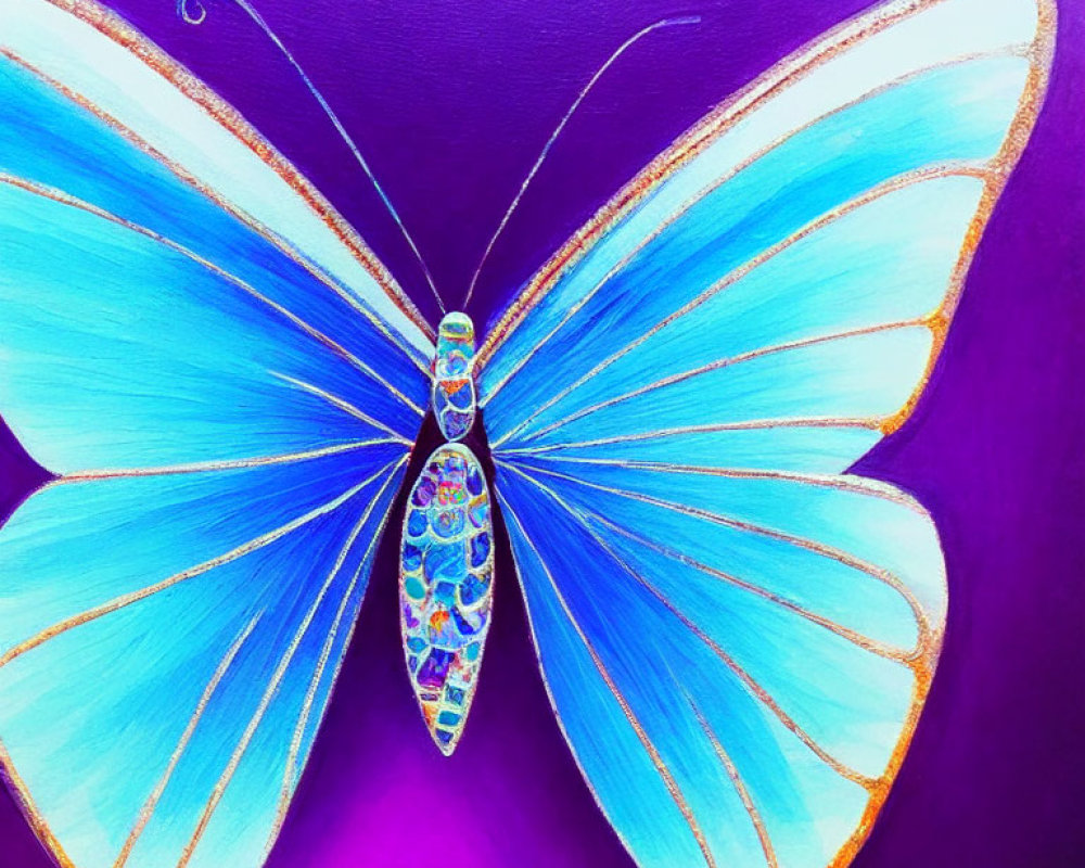 Detailed Blue Butterfly Illustration on Purple Background