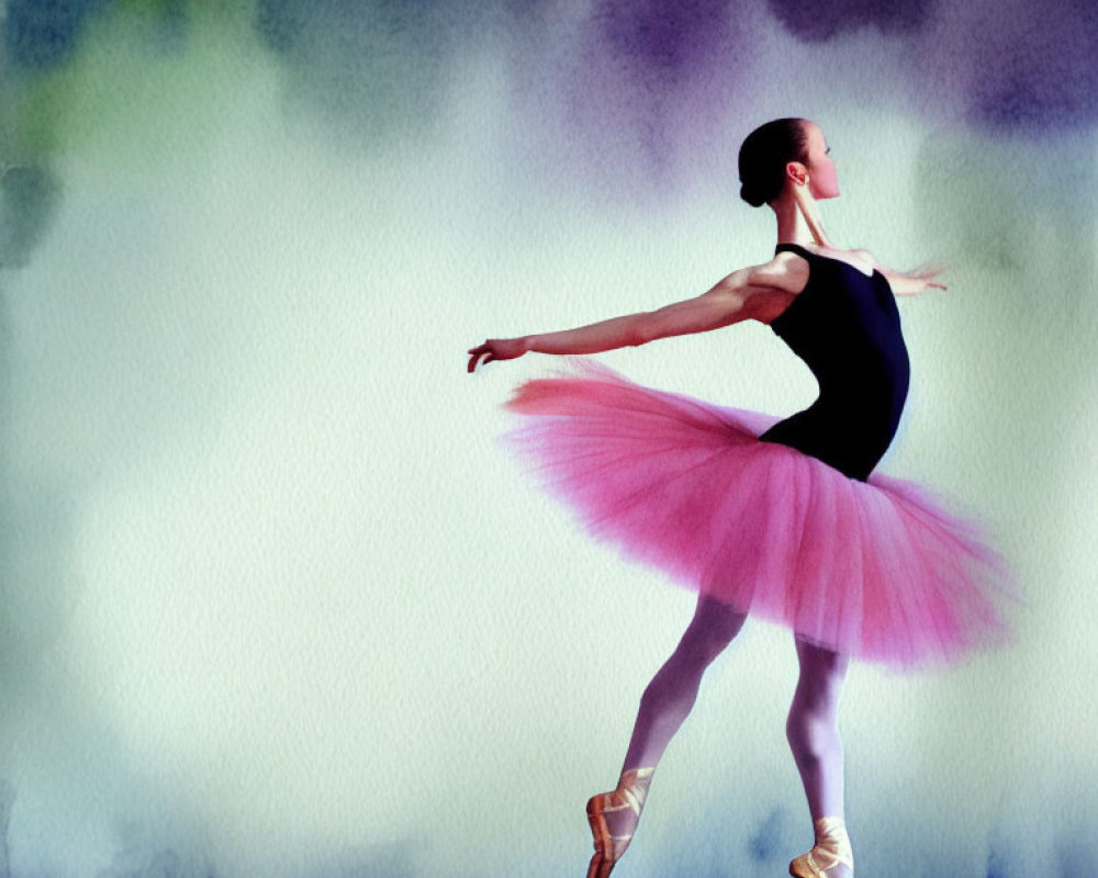 Ballerina in Black Bodice and Pink Tutu Performing on Pointe