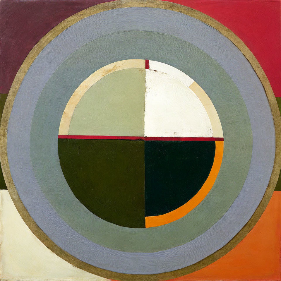 Concentric Circle Geometric Abstract Painting with Quartered Center