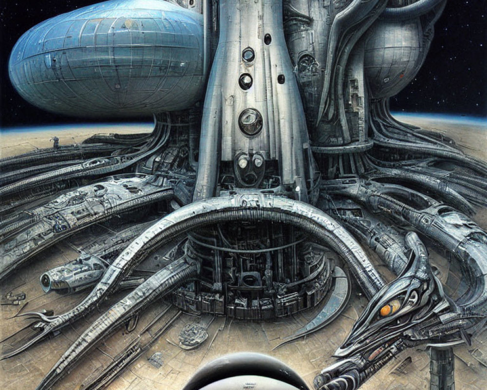 Detailed Sci-Fi Artwork of Futuristic Space Station & Spacecraft