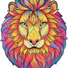 Colorful Lion Art with Feathers and Bubbles