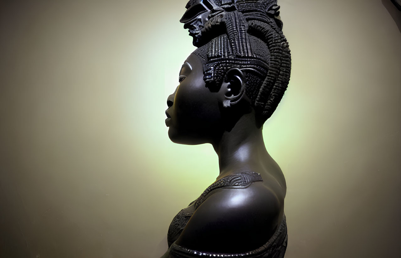 Intricately Sculpted African Woman Bust in Traditional Attire