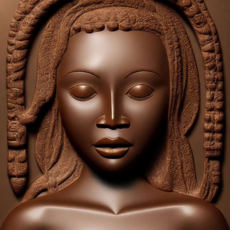 Monochromatic bronze digital artwork of a stylized female bust