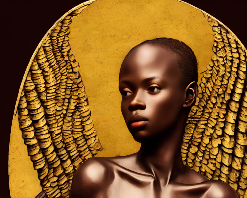 Bald Head with Golden Halo and Wing-like Textures