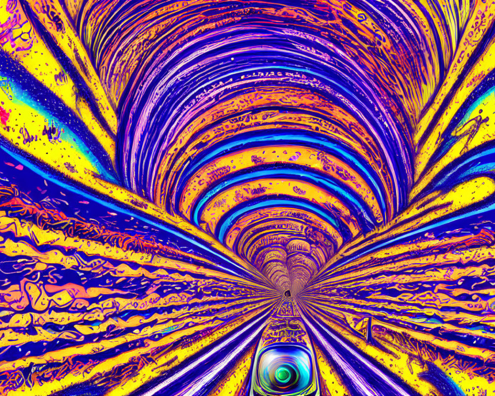 Colorful Psychedelic Digital Artwork of Swirling Wormhole Tunnel