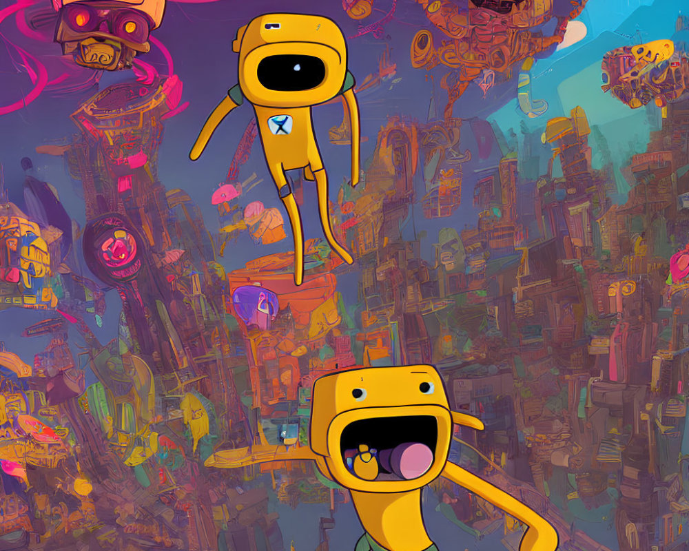 Colorful Artwork: Jake the Dog in Futuristic Cityscape