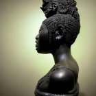 Intricately Sculpted African Woman Bust in Traditional Attire