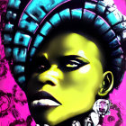 Vibrant digital portrait with ornate headpiece and futuristic earring