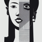 Abstract Monochromatic Woman's Face with Geometric Eye Design