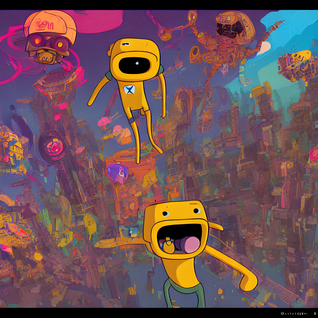 Colorful Artwork: Jake the Dog in Futuristic Cityscape