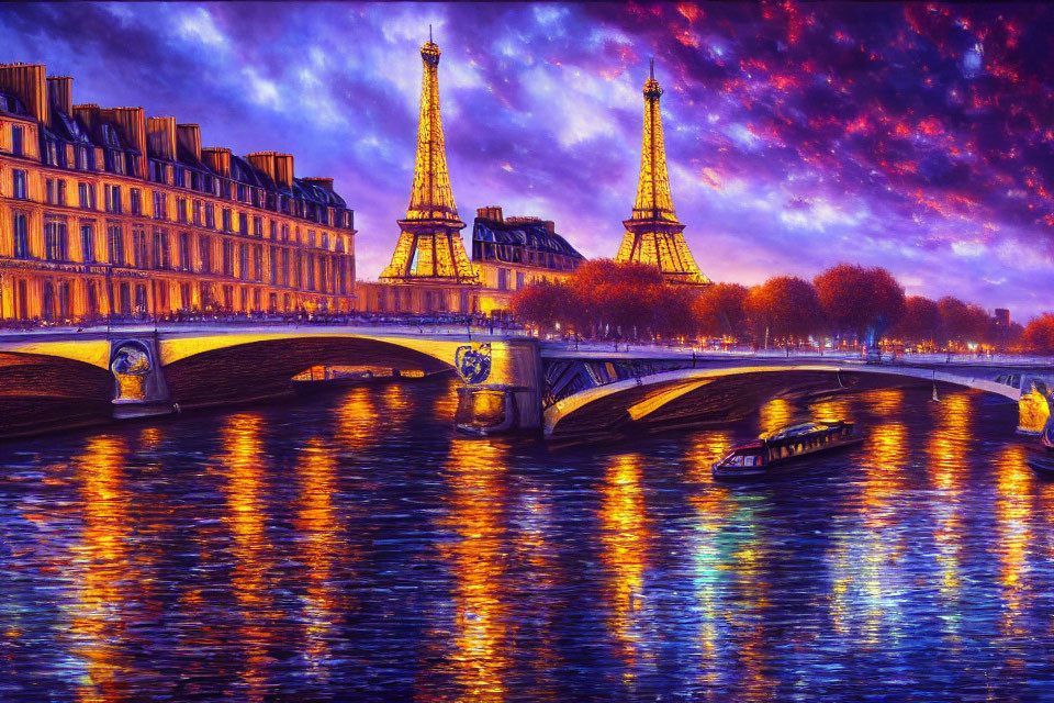 Surreal Paris Scene with Eiffel Tower and River