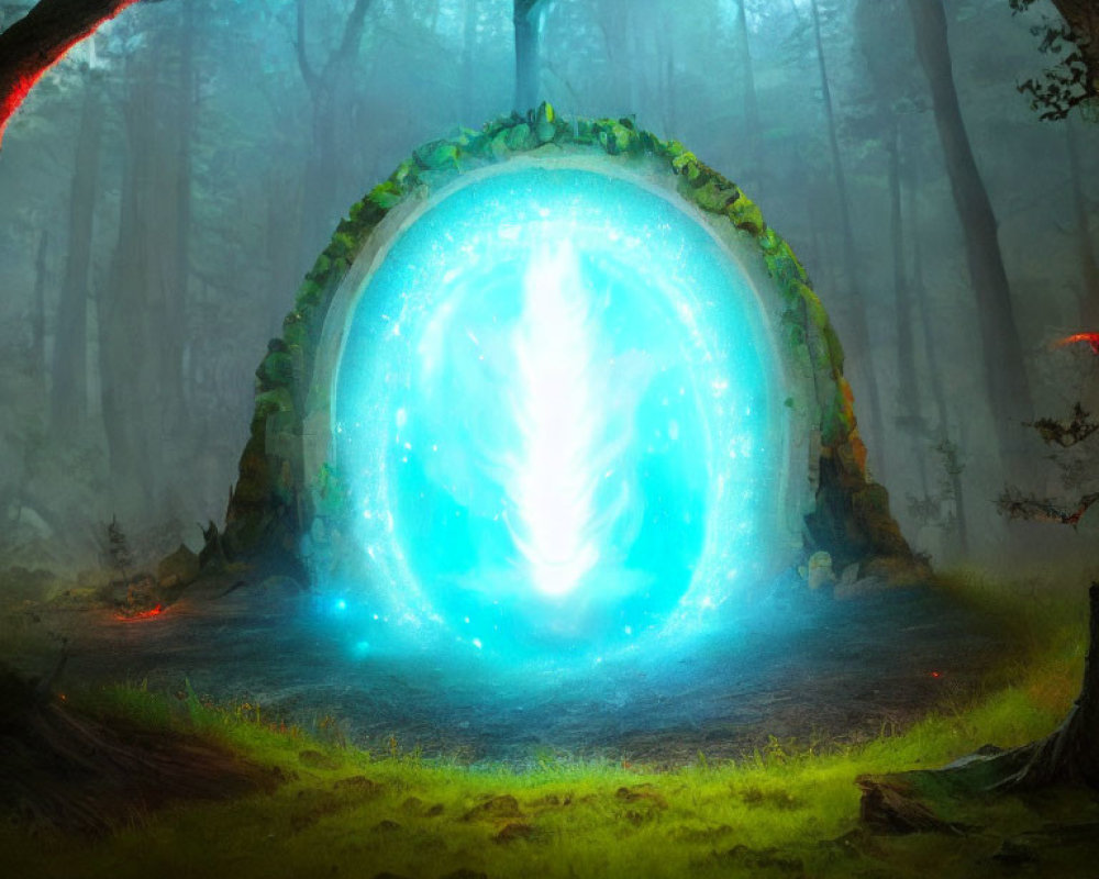 Enchanting forest clearing with glowing mystical portal