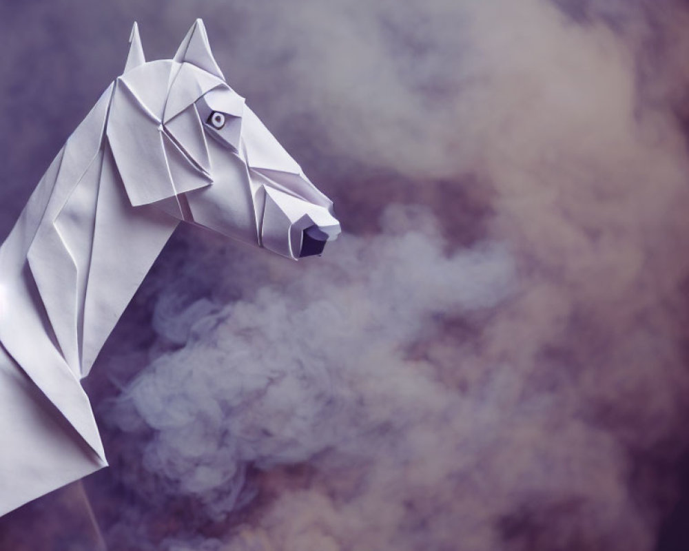 Geometric Origami Horse Head in Misty Background