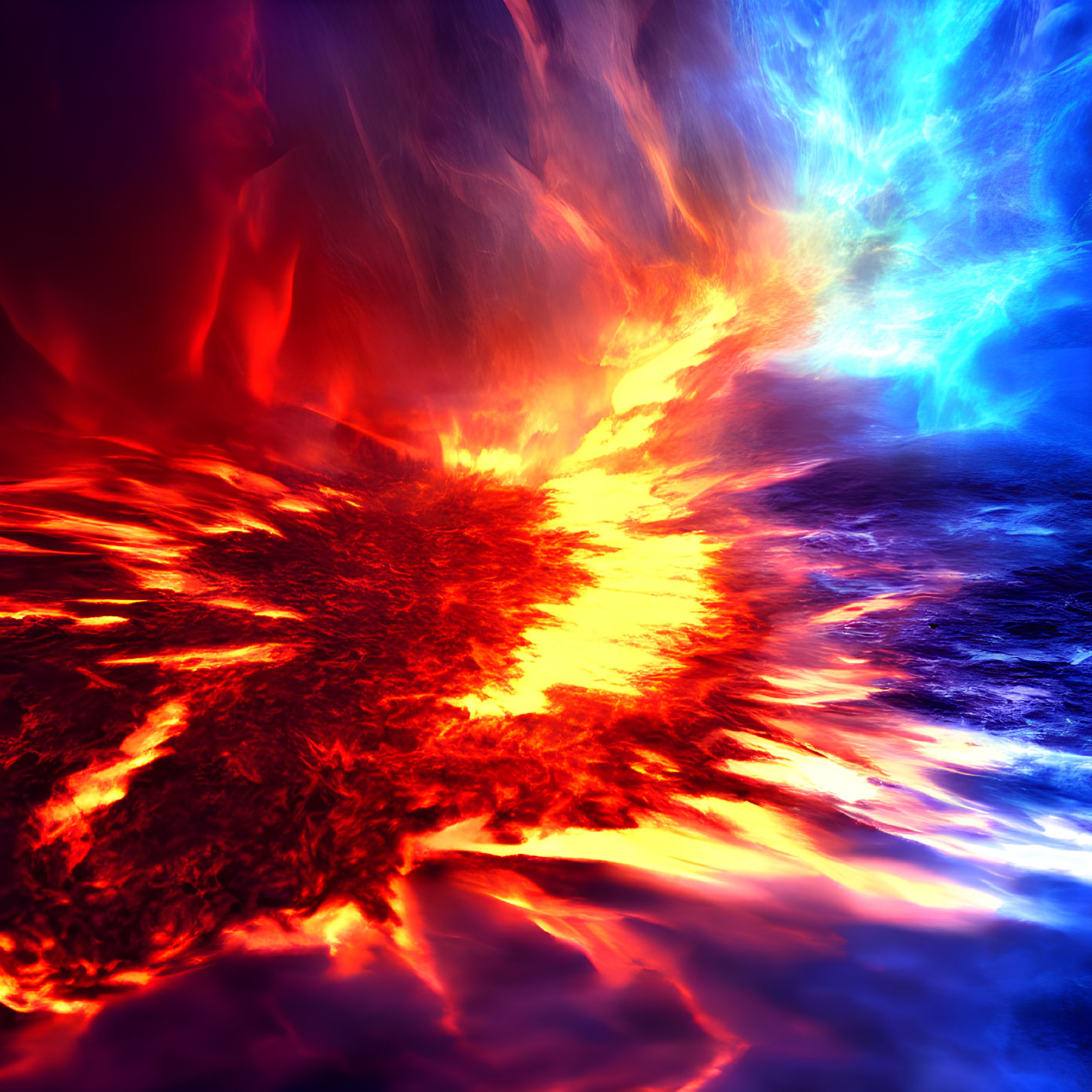 Vivid Red and Blue Hues Depicting Elemental Battle