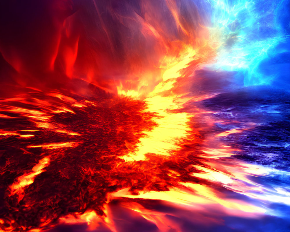 Vivid Red and Blue Hues Depicting Elemental Battle