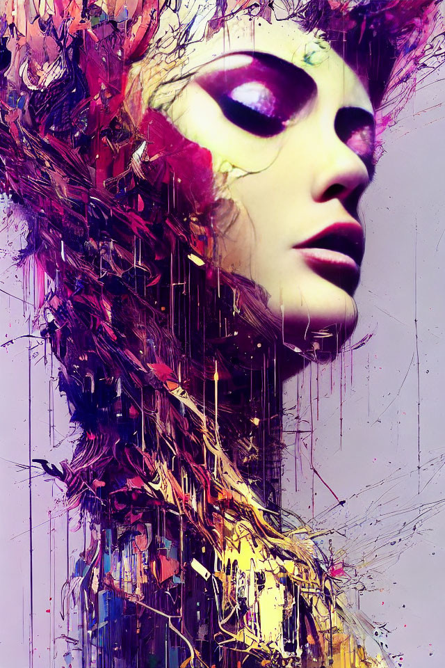 Colorful digital artwork featuring female figure with splattered paint effects