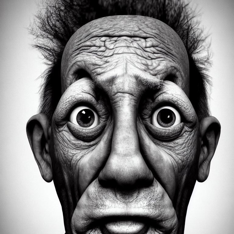 Highly detailed 3D rendering of elderly man with wrinkles