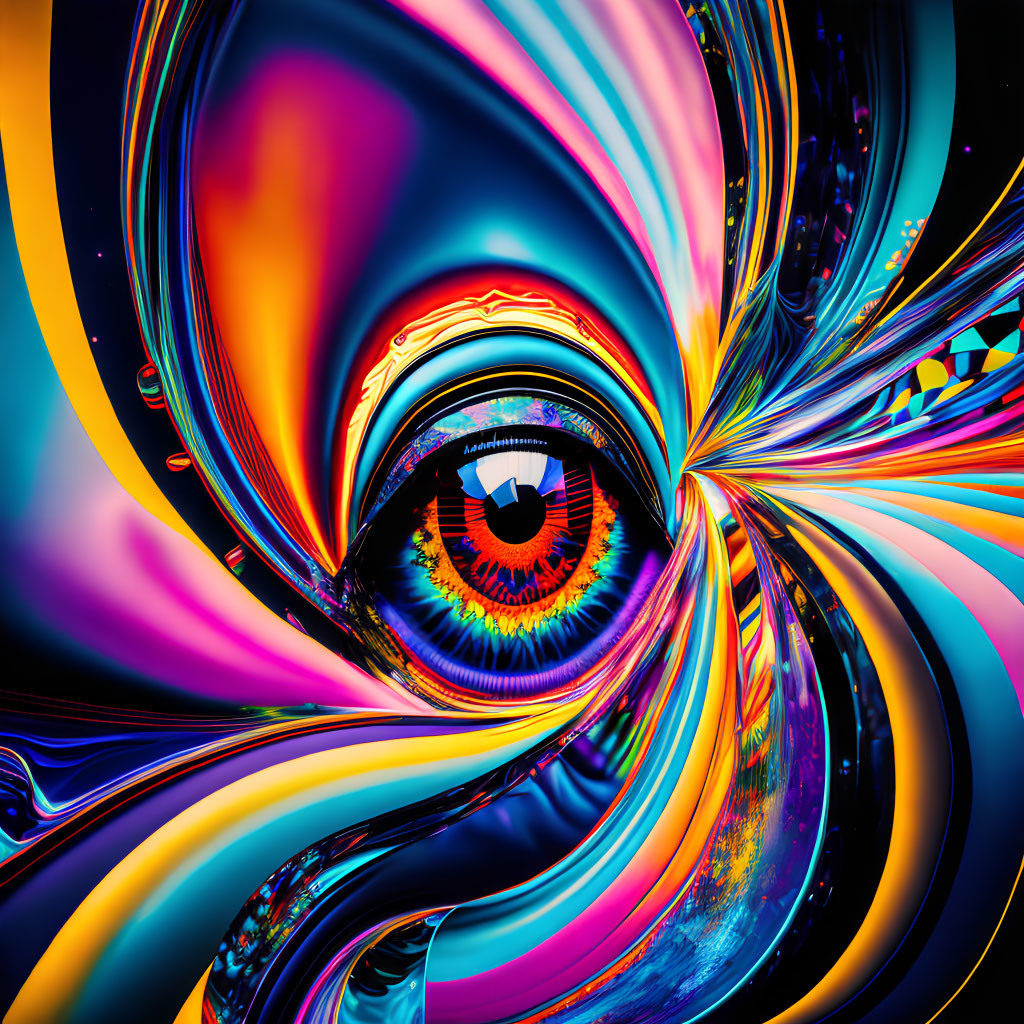 Colorful Digital Artwork: Stylized Eye in Psychedelic Patterns