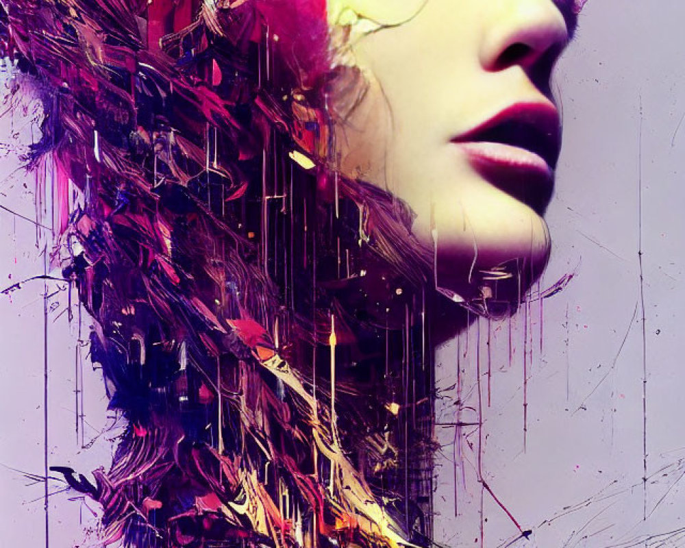 Colorful digital artwork featuring female figure with splattered paint effects