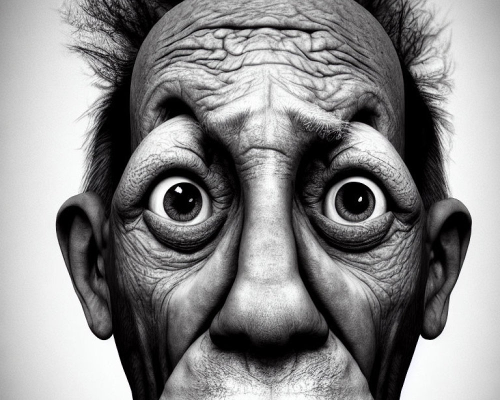 Highly detailed 3D rendering of elderly man with wrinkles