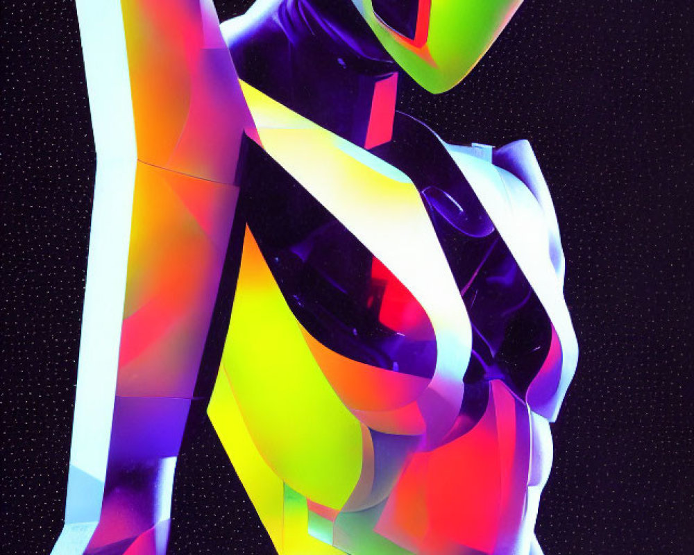 Vibrant neon lights on futuristic robotic figure