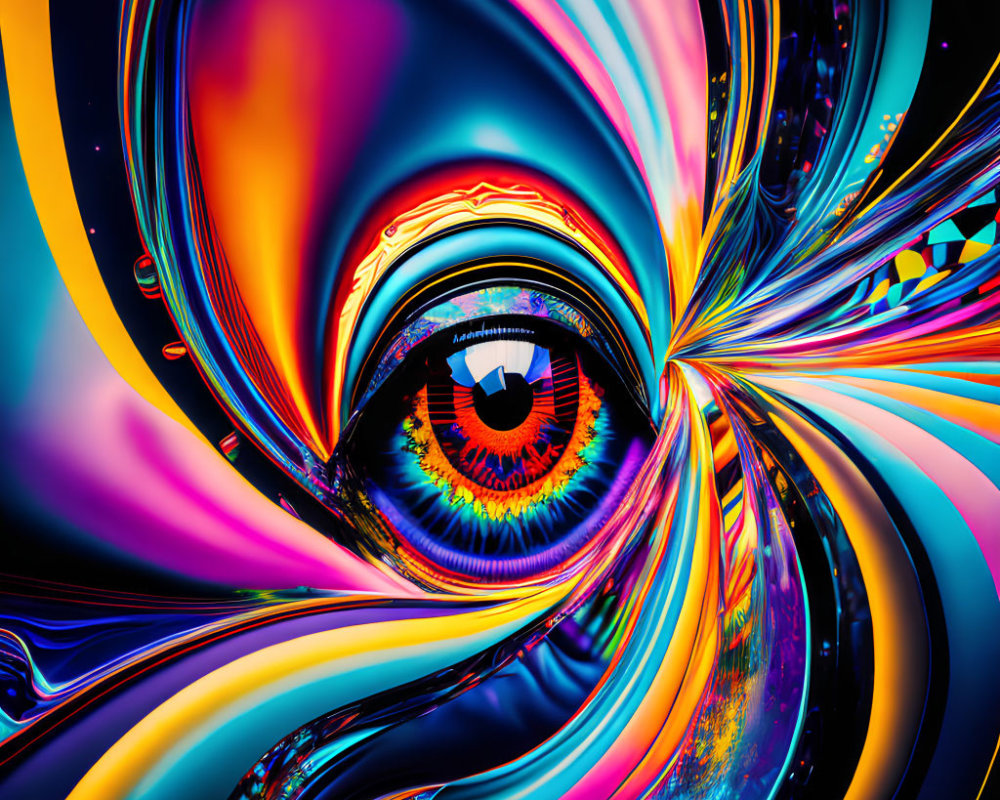 Colorful Digital Artwork: Stylized Eye in Psychedelic Patterns