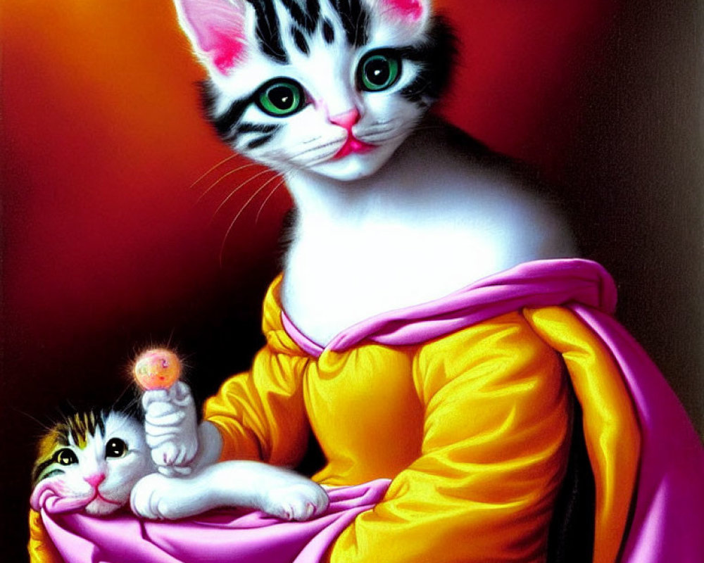 Surreal artwork featuring two anthropomorphic cats in robes