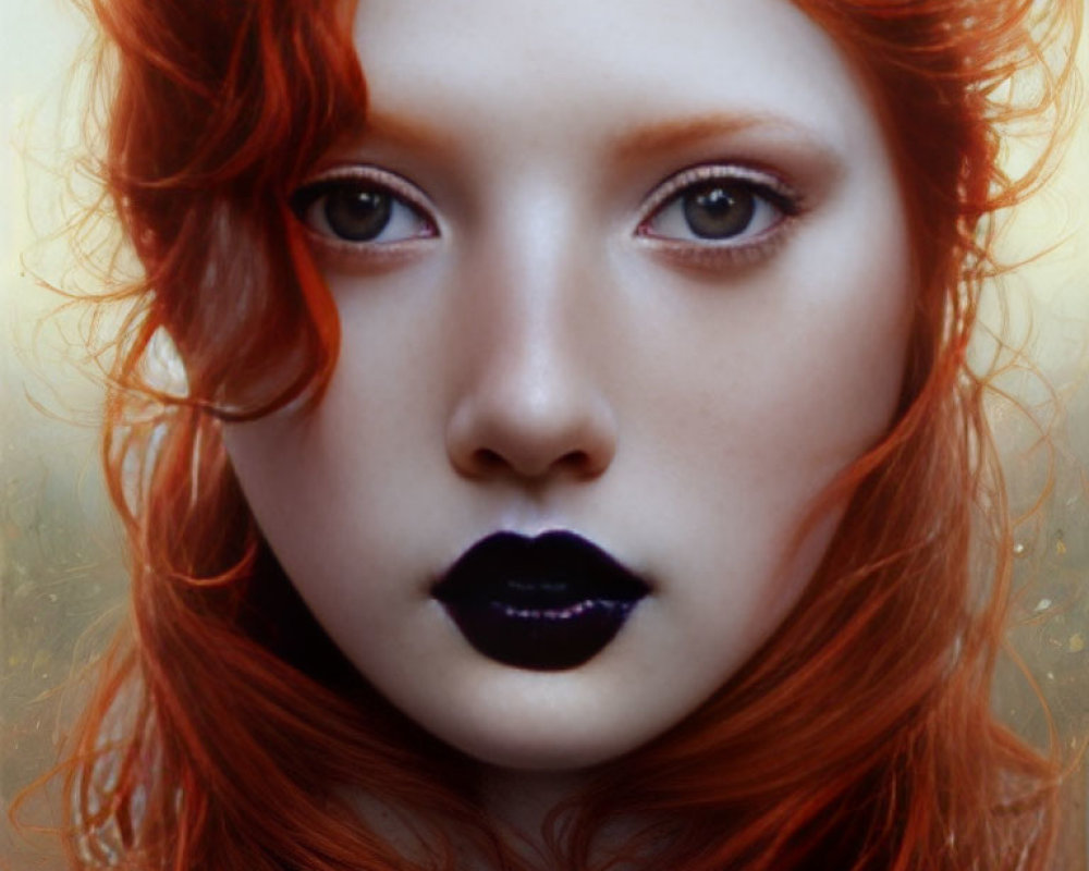 Close-up Portrait of Person with Striking Red Hair and Intense Brown Eyes