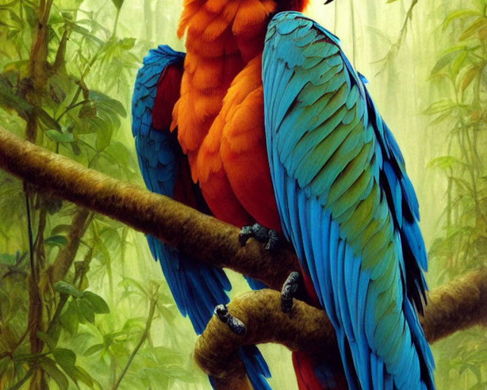 Colorful Scarlet Macaw in Misty Jungle Setting