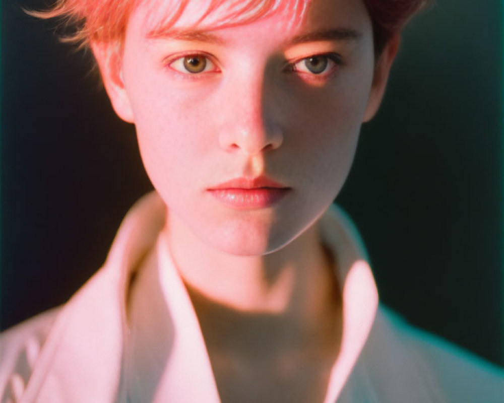 Portrait of Person with Red Hair and Fair Skin in Serious Expression