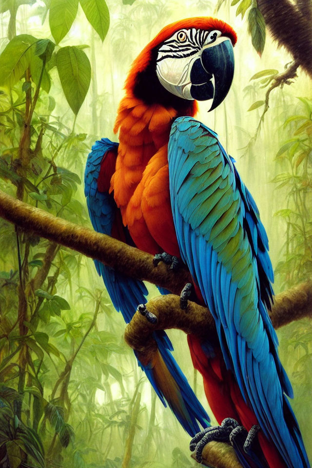 Colorful Scarlet Macaw in Misty Jungle Setting