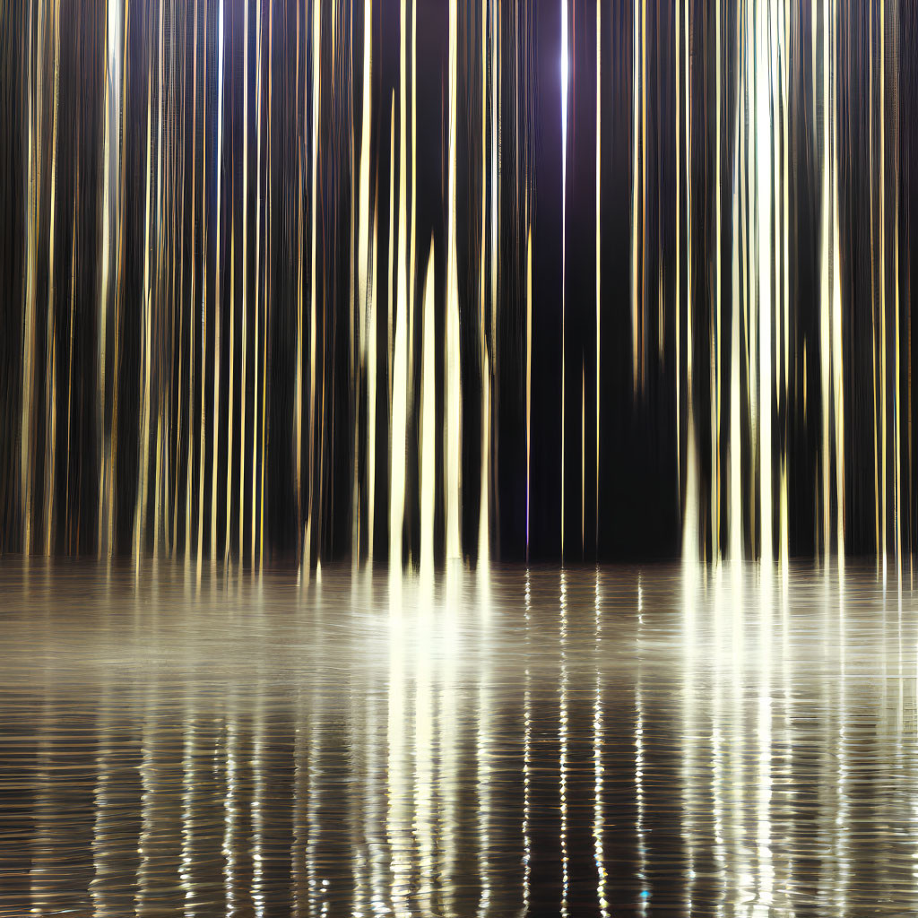 Vertical Light Streaks Reflection on Water at Night