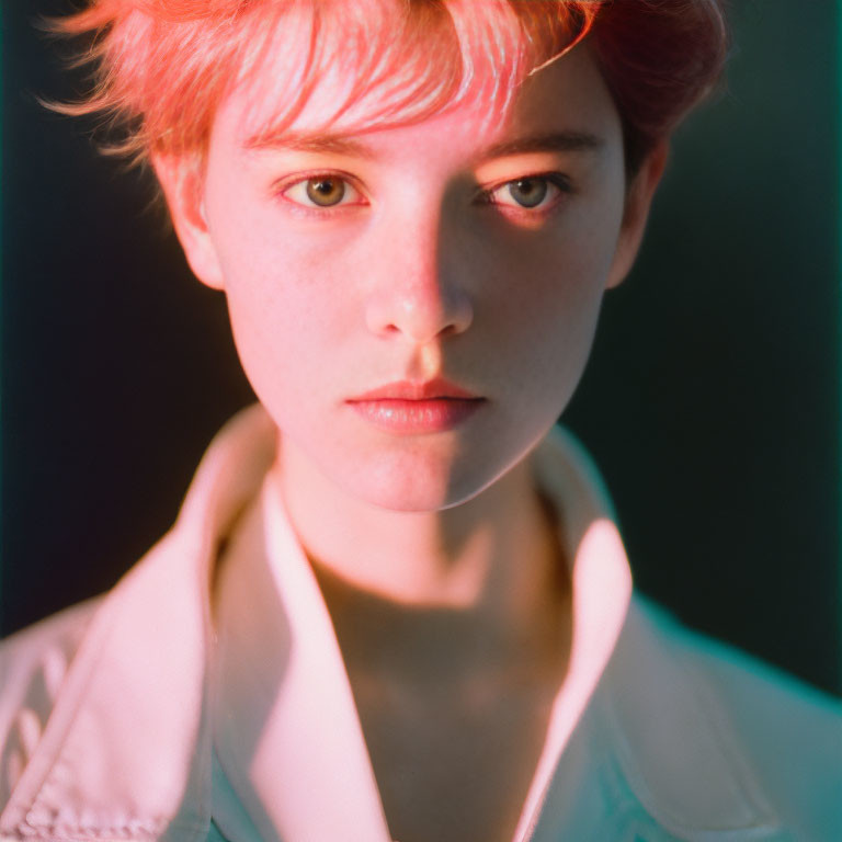 Portrait of Person with Red Hair and Fair Skin in Serious Expression