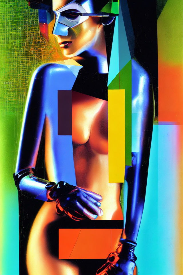 Colorful Abstract Art: Humanoid Figure with Geometric Shapes