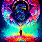 Colorful Phoenix with Expansive Wings in Luminous Ring