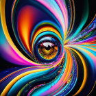 Colorful Digital Artwork: Stylized Eye in Psychedelic Patterns