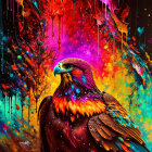 Colorful Eagle on Psychedelic Paint Background in Abstract Artistic Style