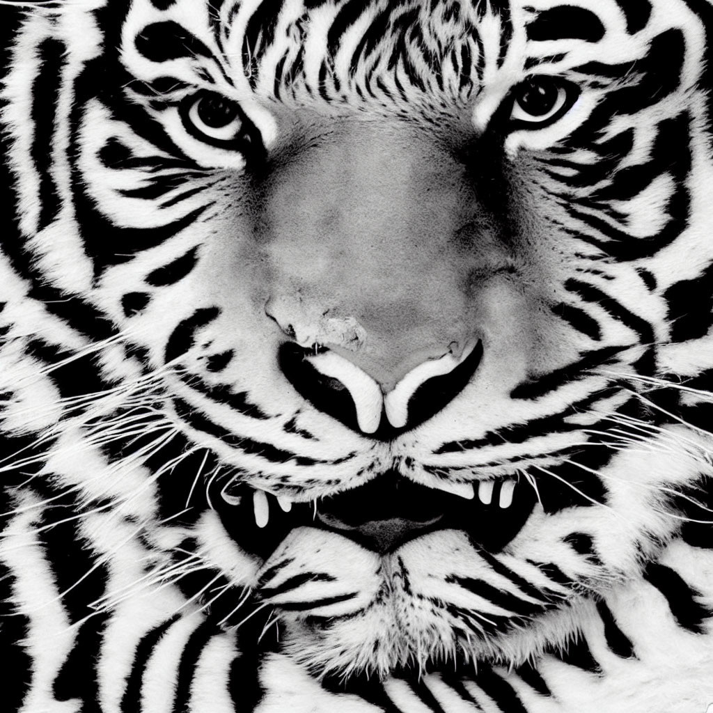 Detailed Close-Up of Striped Black and White Tiger's Face