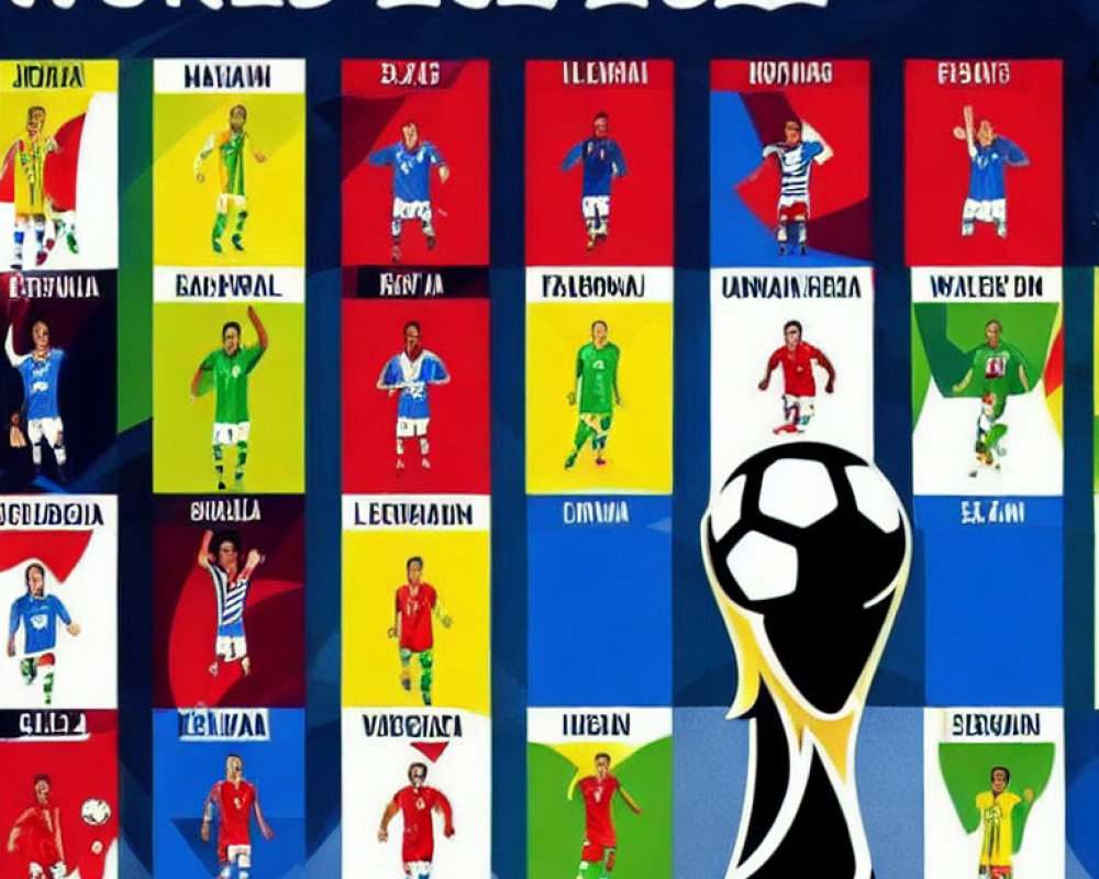 International Flags as Soccer Jerseys with Trophy Illustration for World 2022 Event