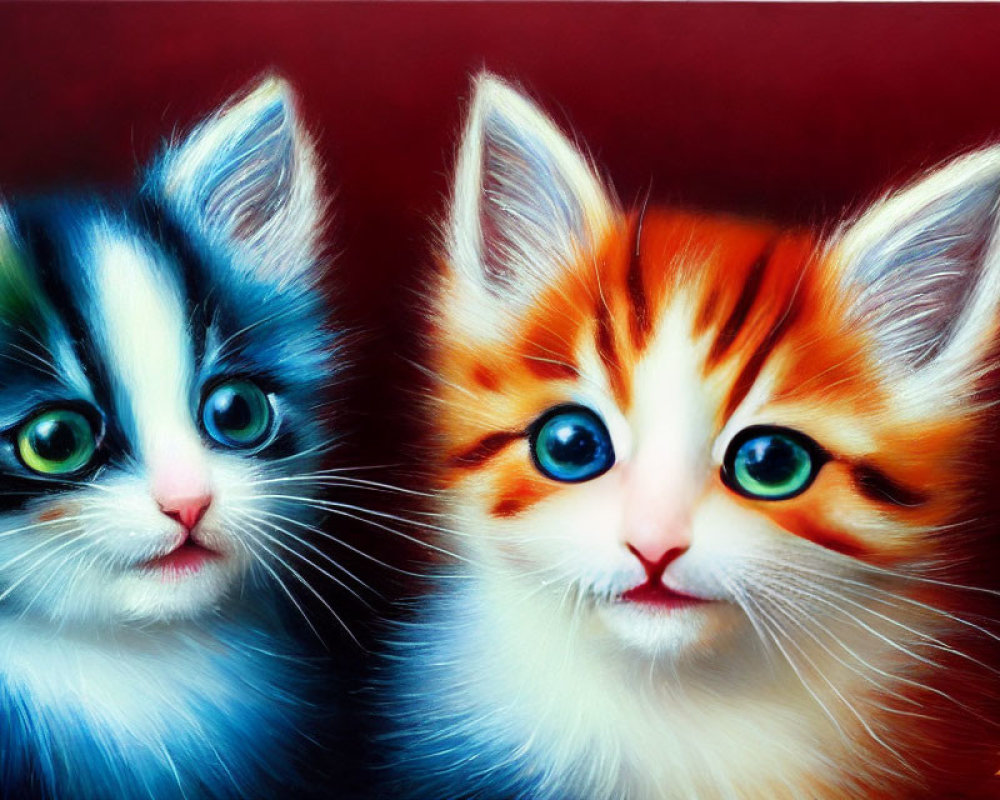 Colorful Cartoonish Kittens on Red Background