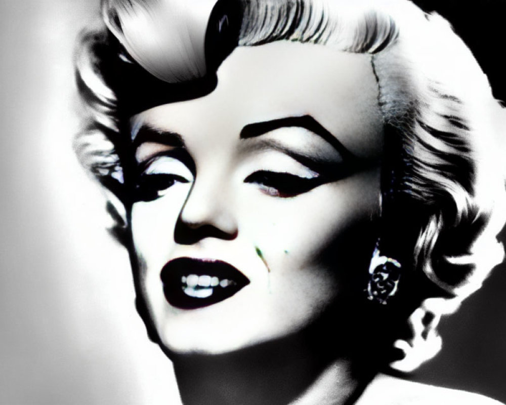 Monochrome portrait of blonde Hollywood icon with bold lipstick