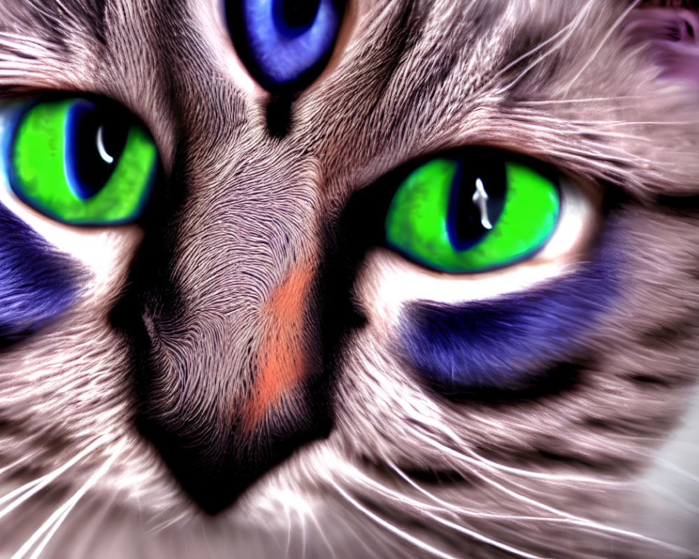 Detailed Close-Up of Cat with Striking Green Eyes