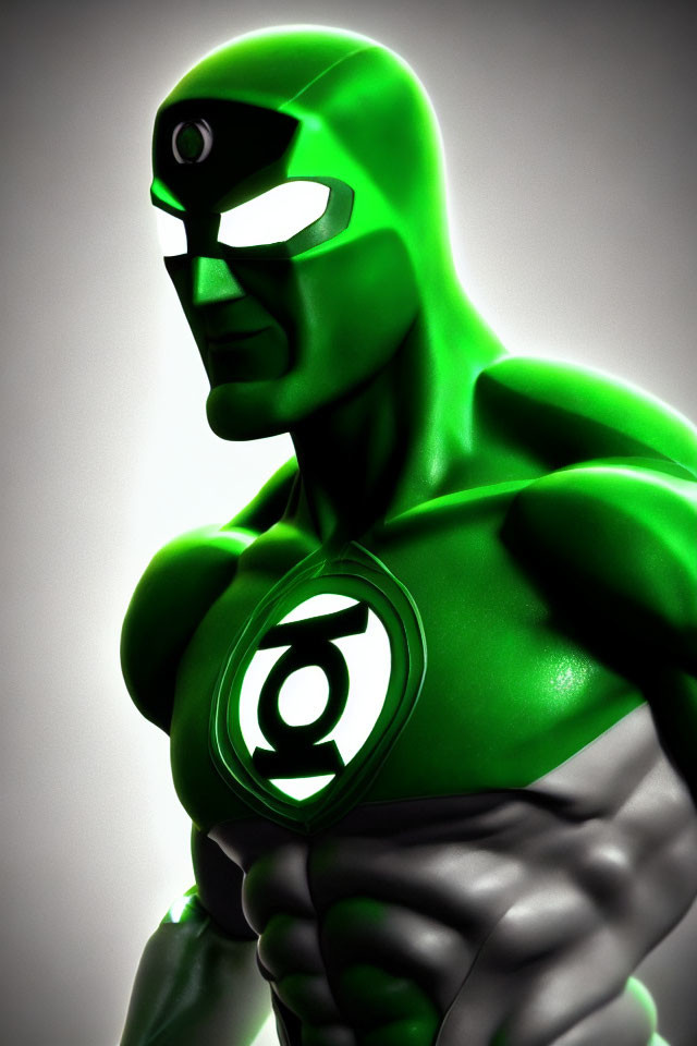 Detailed Green Lantern superhero figure with logo on chest and masked expression.